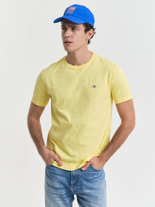 Gant Men Yellow Solid Round Neck Short Sleeves Tshirt
