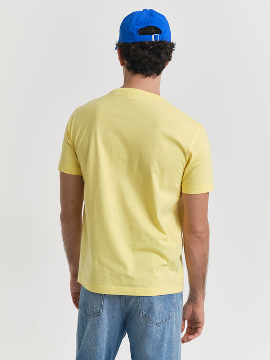 Gant Men Yellow Solid Round Neck Short Sleeves Tshirt