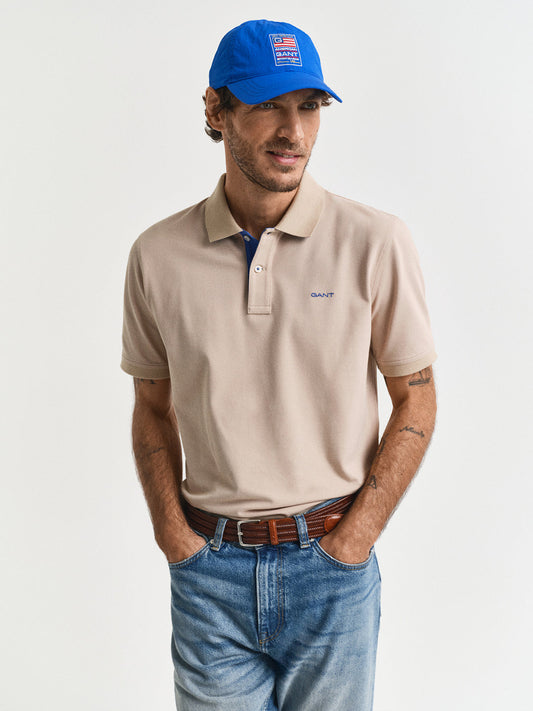 Gant Men Beige Polo Collar Short Sleeves Tshirt