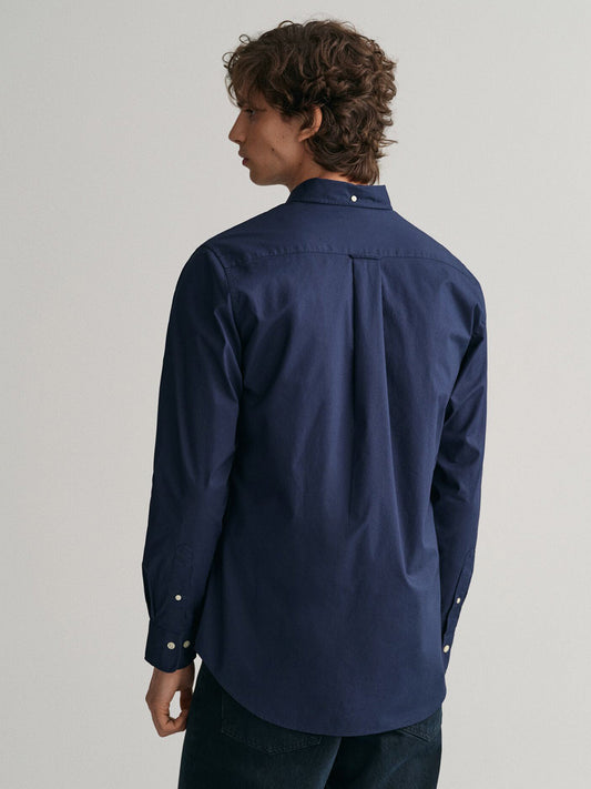 Gant Men Navy Blue Solid Button-Down Collar Full Sleeves Shirt