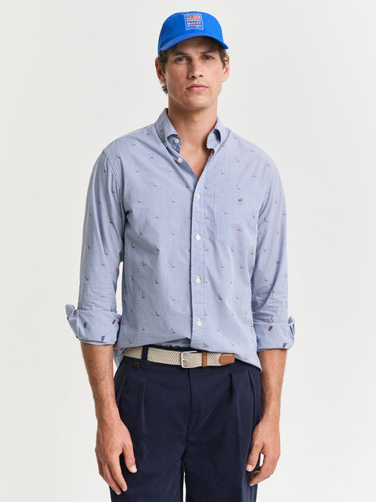 Gant Men Blue Button-Down Collar Full Sleeves Shirt