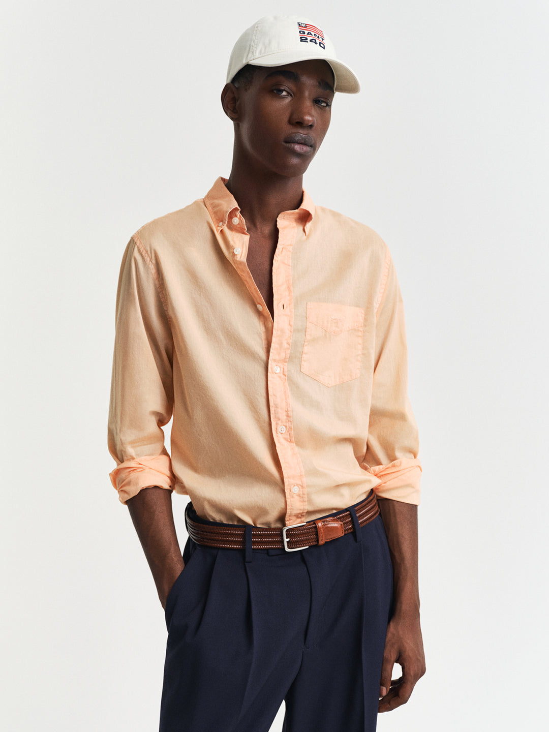 Shop Gant Men Orange Button-Down Collar Full Sleeves Shirt Online