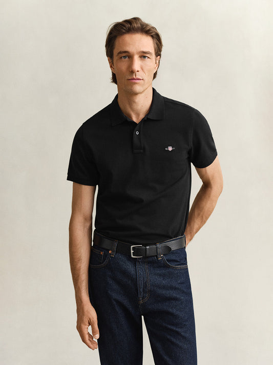 Gant Men Black Solid Regular Fit Polo T-Shirt