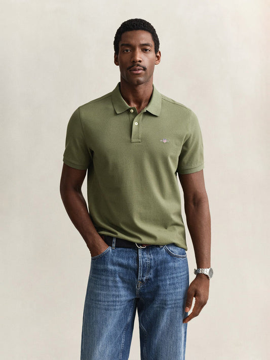 Gant Men Green Solid Regular Fit Polo T-Shirt