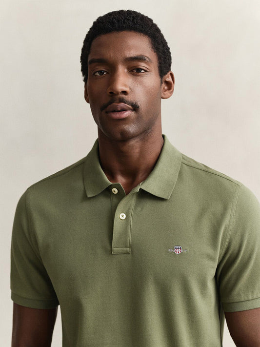 Gant Men Green Solid Regular Fit Polo T-Shirt