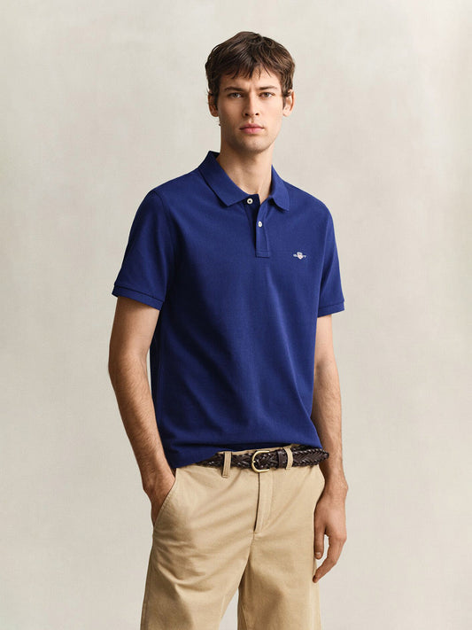 Gant Men Navy Blue Solid Regular Fit Polo T-Shirt