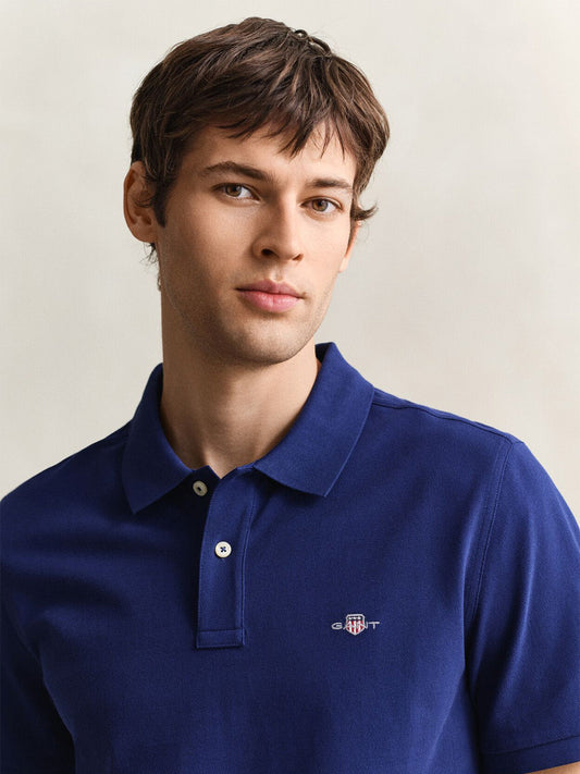 Gant Men Navy Blue Solid Regular Fit Polo T-Shirt