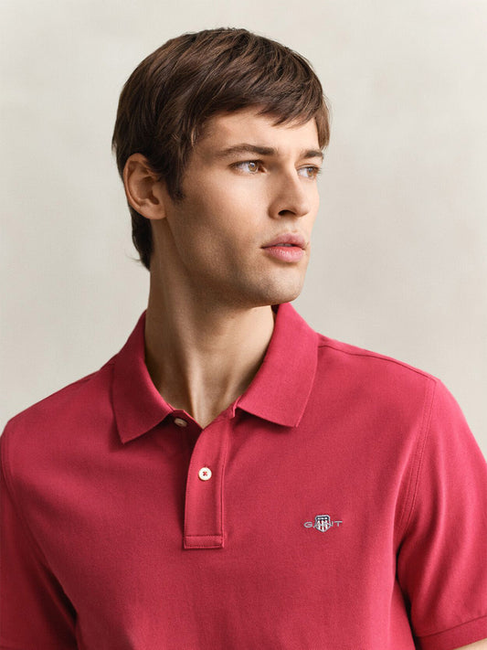 Gant Men Red Solid Regular Fit Polo T-Shirt