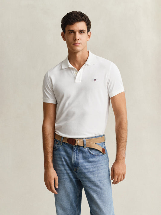 Gant Men White Solid Slim Fit Polo T-Shirt