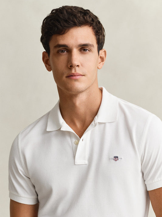 Gant Men White Solid Slim Fit Polo T-Shirt