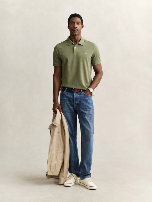 Gant Men Green Solid Slim Fit Polo T-Shirt