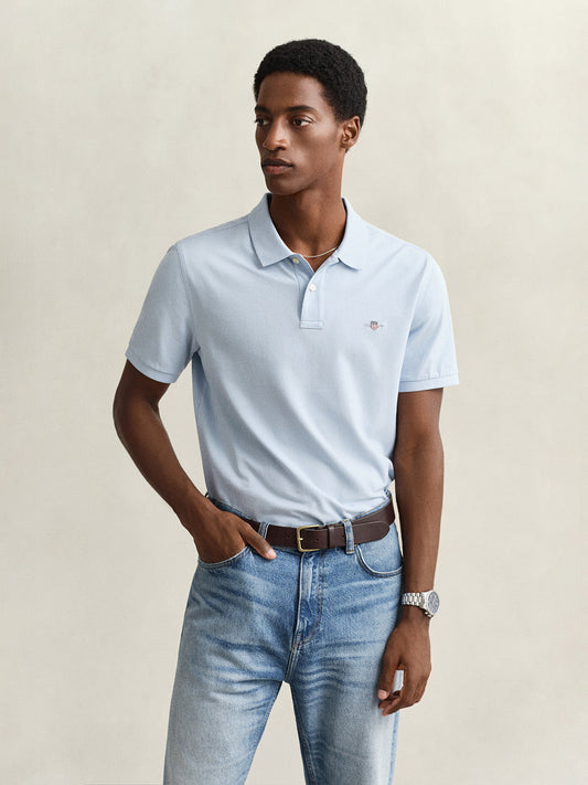 Gant Men Blue Solid Slim Fit Polo T-Shirt