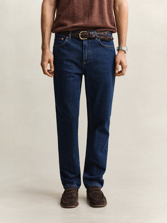 Gant Men Navy Blue Solid Stretchable Regular Fit Jeans