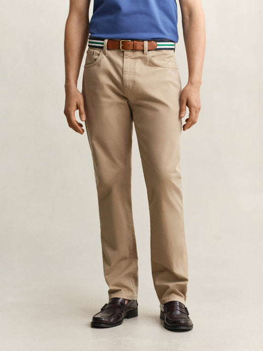 Gant Men Khaki Solid Stretchable Regular Fit Jeans
