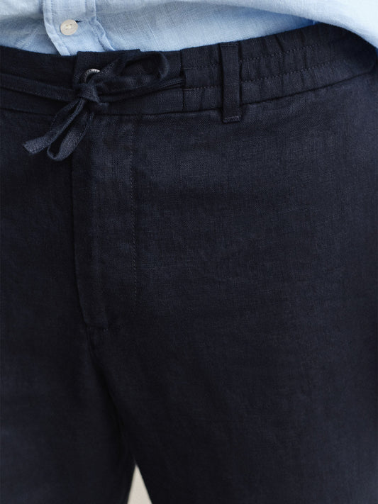 GANT Men Navy Blue Pure Linen Trouser