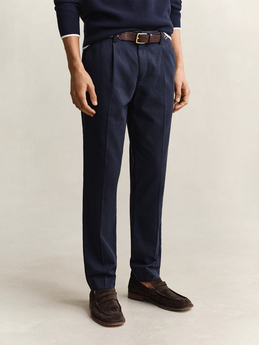 GANT Men Navy Blue Slim Fit Lyocell Pant