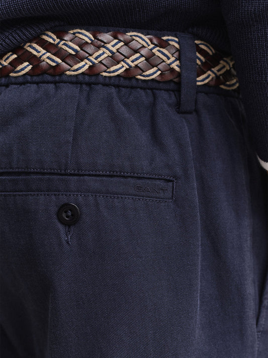 GANT Men Navy Blue Slim Fit Lyocell Pant