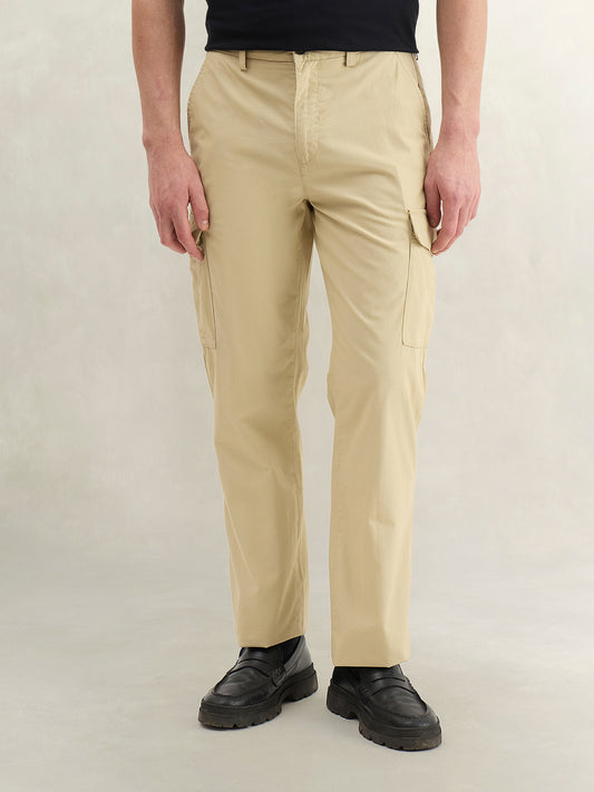Gant Men Beige Solid Regular Fit Pure Cotton Trouser