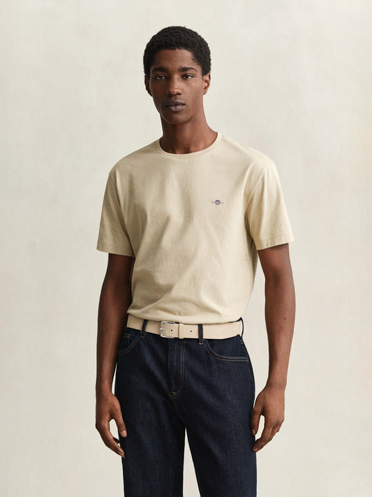 GANT Men Beige Regular Fit Shield T-Shirt