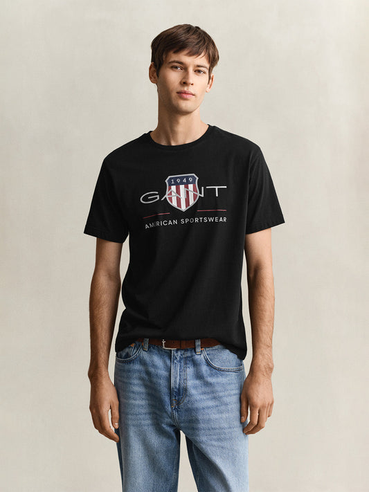 GANT Men Black Printed Regular Fit Archieve Shield T-Shirt