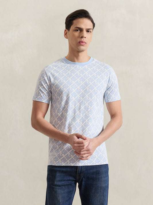 Gant Men Blue Printed Regular Fit Pure Cotton T-Shirt