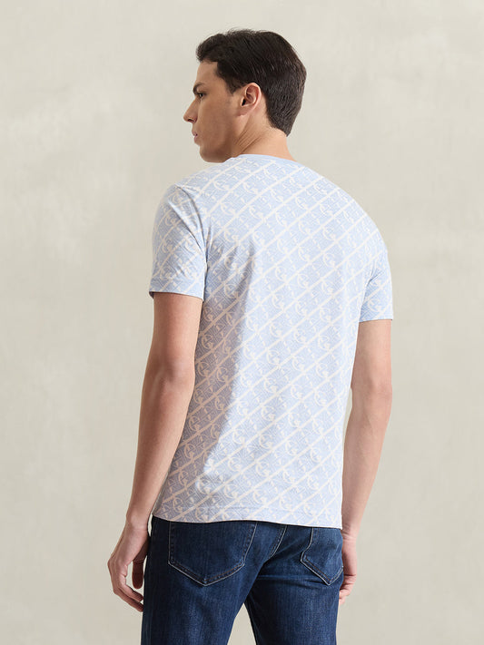 Gant Men Blue Printed Regular Fit Pure Cotton T-Shirt