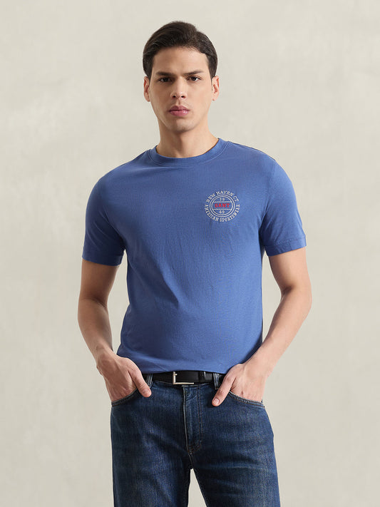 Gant Men Blue Solid Regular Fit Pure Cotton T-Shirt