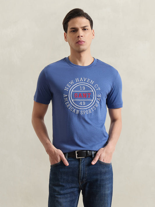 Gant Men Blue Printed Regular Fit Pure Cotton T-Shirt