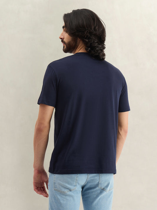 Gant Men Navy Blue Solid Regular Fit Pure Cotton T-Shirt