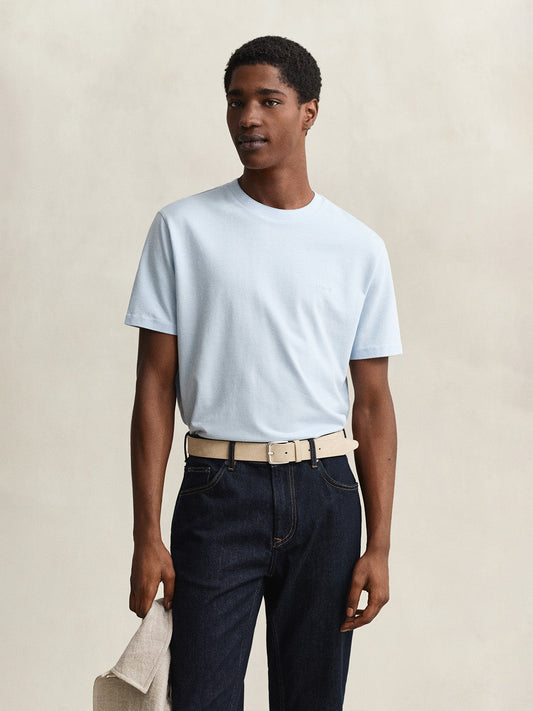 Gant Men Blue Solid Regular Fit T-Shirt