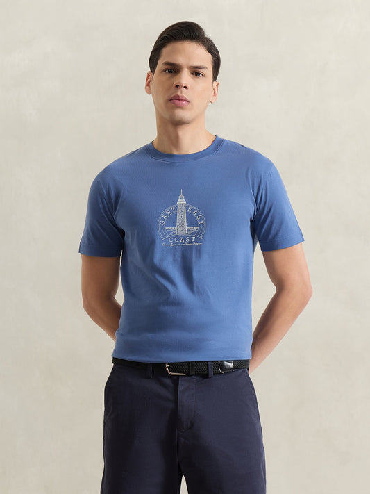 Gant Men Blue Printed Regular Fit T-Shirt