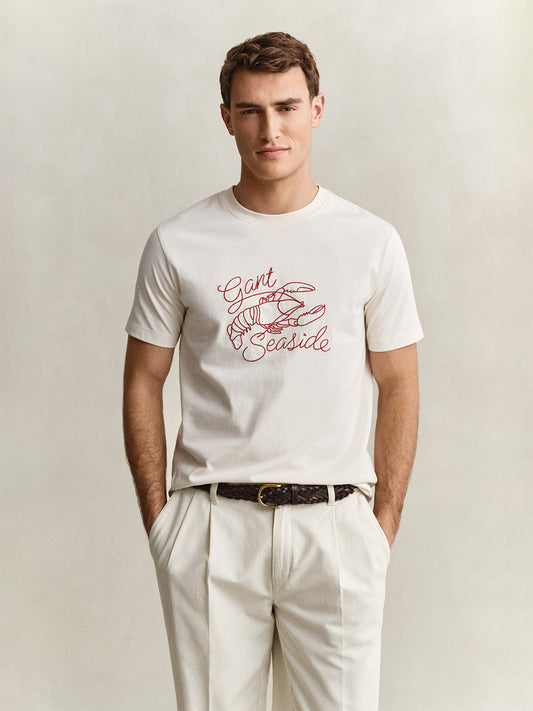 GANT Men Cream Printed Cotton T-Shirt