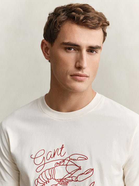 GANT Men Cream Printed Cotton T-Shirt