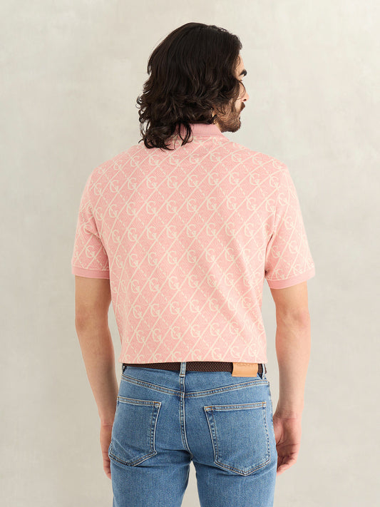 Gant Men Pink Monogram Regular Fit Polo T-Shirt