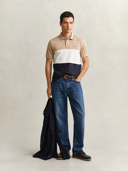 Gant Men Multicolour Colorblock Regular Fit Polo T-Shirt