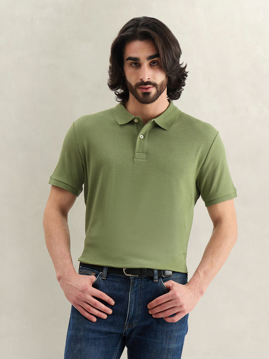 Gant Men Green Solid Regular Fit Pure Cotton Polo T-Shirt