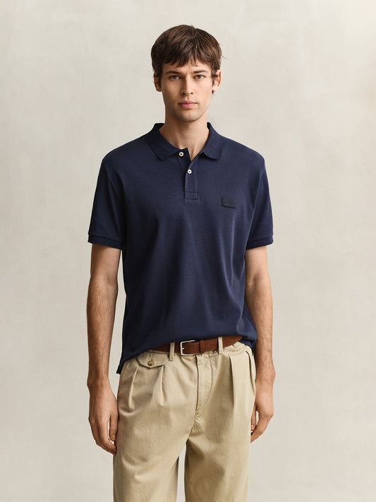 Gant Men Navy Blue Solid Regular Fit Pure Cotton Polo T-Shirt