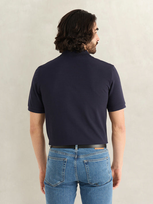 Gant Men Navy Blue Solid Regular Fit Pure Cotton Polo T-Shirt