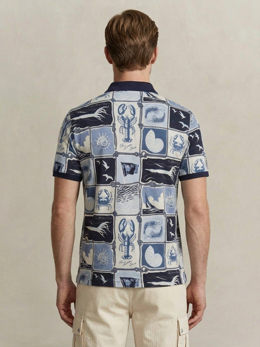Gant Men Blue Printed Regular Fit Pure Cotton Polo T-Shirt