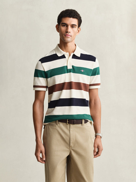 Gant Men Multicolour Striped Regular Fit Pure Cotton Polo T-Shirt
