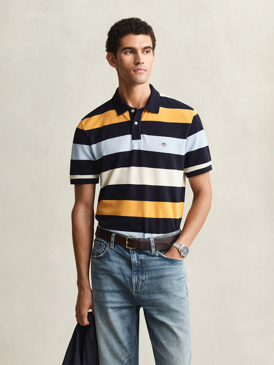Gant Men Multicolour Striped Regular Fit Pure Cotton Polo T-Shirt