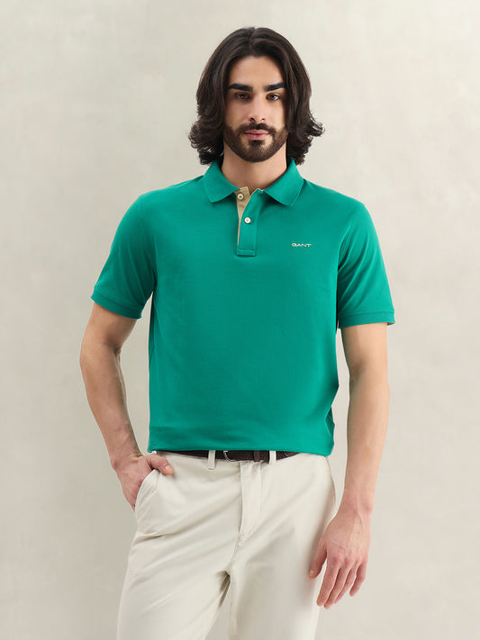 Gant Men Green Solid Regular Fit Polo T-Shirt