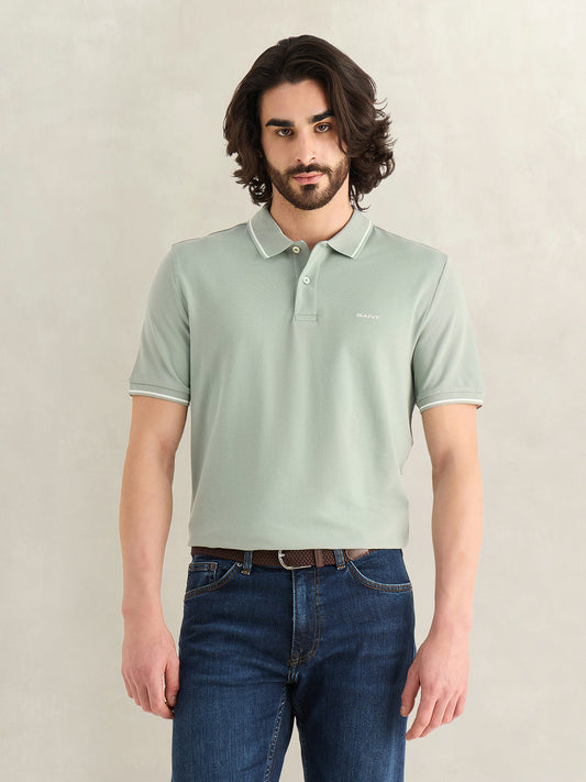 Gant Men Grey Solid Regular Fit Polo T-Shirt