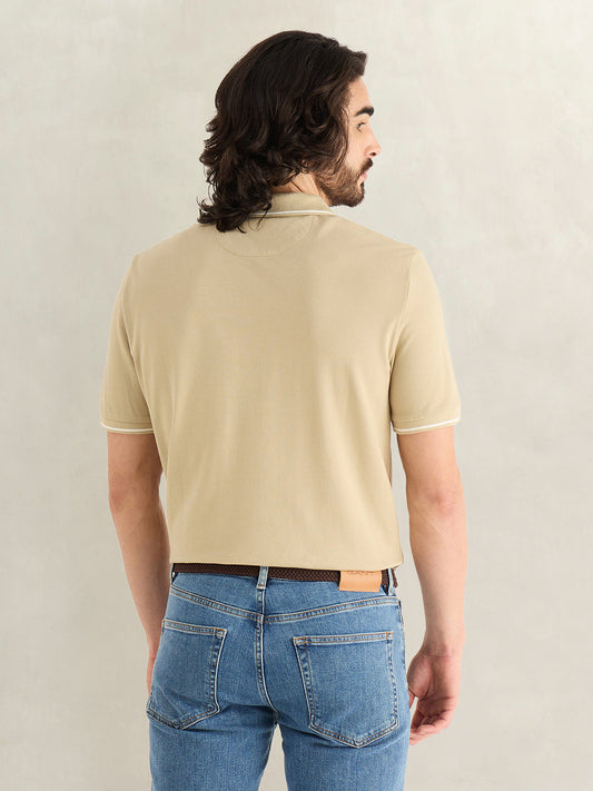 Gant Men Beige Solid Regular Fit Polo T-Shirt