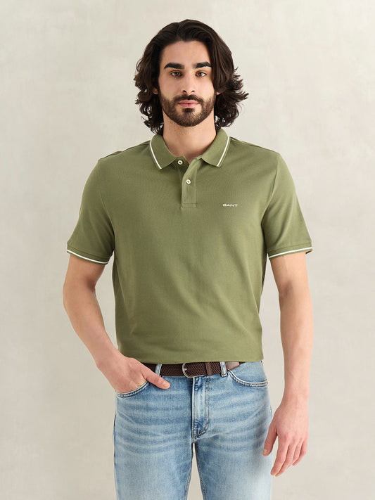 Gant Men Green Solid Regular Fit Polo T-Shirt