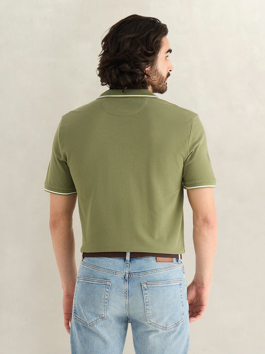 Gant Men Green Solid Regular Fit Polo T-Shirt