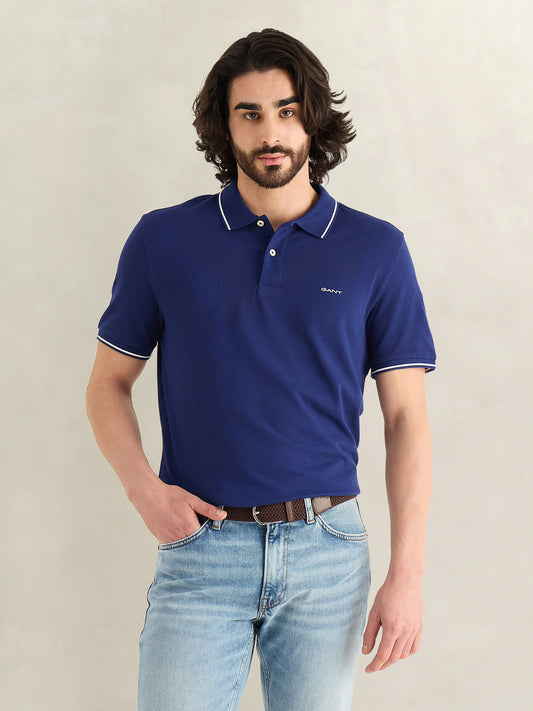 Gant Men Blue Solid Regular Fit Polo T-Shirt