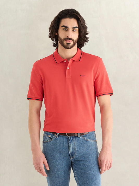 Gant Men Red Solid Regular Fit Polo T-Shirt