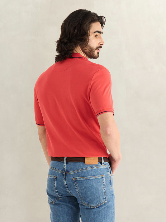 Gant Men Red Solid Regular Fit Polo T-Shirt