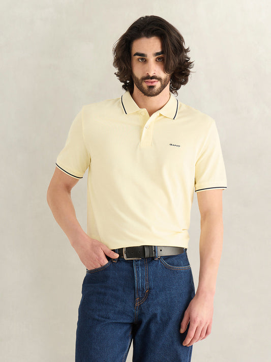 Gant Men Yellow Solid Regular Fit Polo T-Shirt